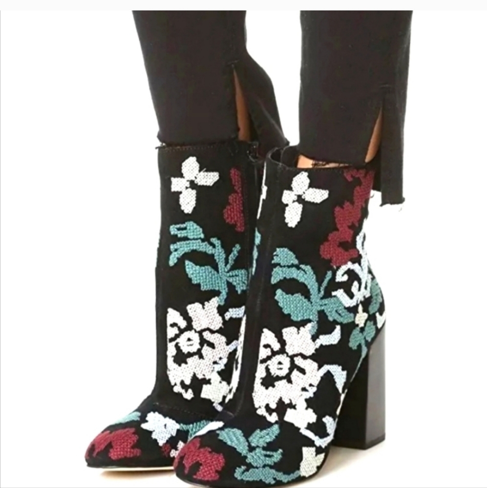 REBECCA MINKOFF * bojana black embroidered suede boots SIZE 7.5